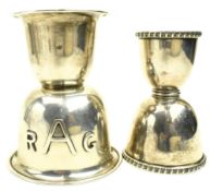 TWO HALLMARKED SILVER DOUBLE SPIRIT MEASURES / JIGGERS