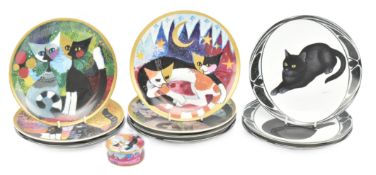 COLLECTION OF VINTAGE LIMITED EDITION GERMAN PORCELAIN CAT PLATES & A TRINKET DISH