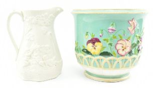 PORTMEIRION PARIAN WARE JUG & A VICTORIAN AESTHETIC MOVEMENT CERAMIC JARDINIERE FLOOR PLANTER
