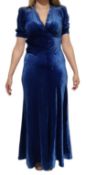 LIBERTY & CO. 1930S ART DECO BLUE VELVET AND SILK LINED LADIES' COCKTAIL DRESS - SIZE 36