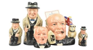 ROYAL DOULTON - WINSTON CHURCHILL - COLLECTION OF FIVE CERAMIC FIGURINES & JUGS