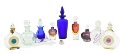 COLLECTION OF TEN STUDIO ART GLASS PERFUME BOTTLES WITH STOPPERS