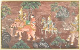 LARGE EARLY 20TH CENTURY THAI OIL ON CANVAS PAINTING