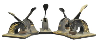 FIVE EDWARDIAN CAST IRON DECORATIVE SEAL PRESSES