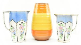 THREE 1930S ART DECO CERAMIC JUGS / VASES - TWO NELSON WARE & ONE SHELLEY