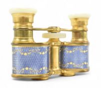 PAIR OF EARLY 20TH CENTURY FRENCH GILT & BLUE GUILLOCHE ENAMEL BRASS OPERA GLASSES