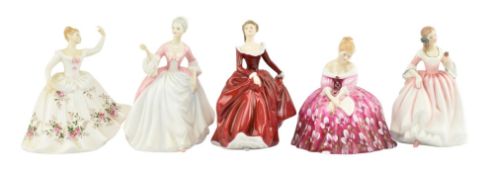 ROYAL DOULTON - FIVE CERAMIC FIGURINES OF LADIES, ALL MODELLED BY PEGGY DAVIES