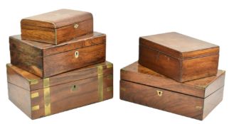 FIVE VICTORIAN & LATER MAHOGANY / OAK DESK TIDY BOXES