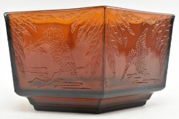 DAVIDSON STYLE 1930S ART DECO HEXAGONAL PRESSED GLASS CENTREPIECE BOWL