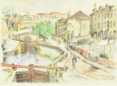 LOCAL BATH INTEREST - MID CENTURY PRINT POSTER OF WIDCOMBE WITH WATERLOO BUILDINGS