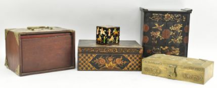 COLLECTION OF FIVE 20TH CENTURY CHINESE & JAPANESE DESK TIDY BOXES