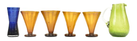 FOUR EGYPTIAN AMBER GLASS GOBLETS T/W BLENKO JUG & ALSTERFORS VASE
