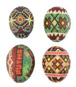 COLLECTION OF FOUR RUSSIAN FOLK ART HANDCRAFTED BEADED EGGS