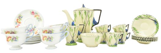 BURLEIGH WARE & SHELLEY - AN ART DECO PART COFFEE SERVICE & PART TEA SERVICE