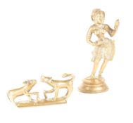 20TH CENTURY VINTAGE BRASS INDIAN DEITY FIGURE AND TWIN ANIMAL FIGURE