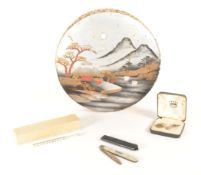 VINTAGE 20TH CENTURY LACEMAKERS BOBBIN WITH CUFFLINKS & KNIFE