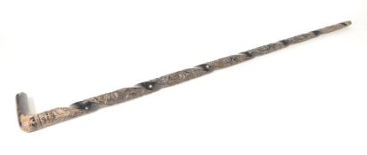 EARLY 20TH CENTURY JAPANESE CARVED EBONISED WALKING STICK