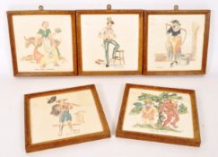 FIVE 20TH CENTURY VINTAGE CERAMIC ILLUSTRATED PILKINGTON TILES