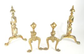 TWO PAIRS OF 20TH CENTURY VINTAGE BRASS FIRE DOGS