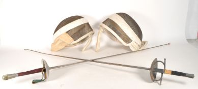 20TH CENTURY FRENCH STYLE FENCING SWORDS AND HELMETS