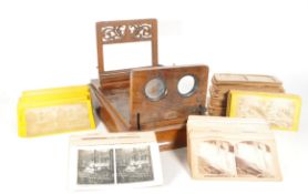 19TH CENTURY MAHOGANY STEREOSCOPE VIEWER & SLIDES