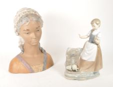 LATE 20TH CENTURY LLADRO PORCELAIN BUST WITH A NAO PORCELAIN FIGURE