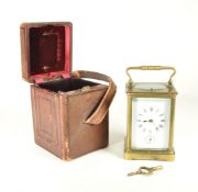 EARLY 20TH CENTURY BRASS CARRIAGE CLOCK IN FITTED BOX WITH KEY