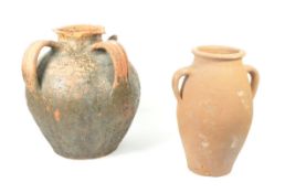 TWO 20TH CENTURY TERRACOTTA EARTHENWARE POTTERY URNS / VASES