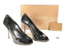 GUCCI - PAIR OF CONTEMPORARY BLACK PATENT LEATHER HIGH HEEL SHOES