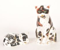 ROYAL CROWN DERBY - TWO 21ST CENTURY BONE CHINA CAT FIGURES