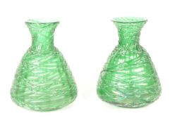 MANNER OF LOETZ - TWO 20TH CENTURY GREEN GLASS VASES / BOTTLES