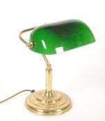 VINTAGE 20TH CENTURY GILT METAL & GLASS BANKERS DESK LAMP