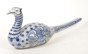 VINTAGE 20TH CENTURY BLUE & WHITE PHEASANT BIRD