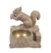 19TH CENTURY BLACK FOREST STYLE CARVED WOODEN SQUIRREL ASHTRAY
