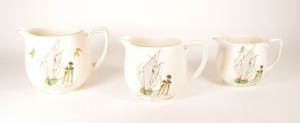 NEW HALL POTTERY - THREE MID CENTURY EARTHENWARE JUGS