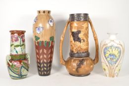 EARLY 20TH CENTURY BRETBY VASE WITH FLORIAN WARE VASE AND TWO OTHERS