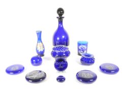 COLLECTION OF 20TH CENTURY COBALT BLUE GLASS INCLUDING BRISTOL BLUE