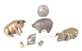 LATE 20TH CENTURY COLD CAST BRONZE PIGS AND FIVE OTHER PIG FIGURES