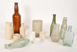 COLLECTION OF VICTORIAN 19TH CENTURY GLASS BOTTLES AND STONEWARE