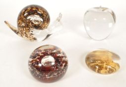 COLLECTION OF FOUR LATE 20TH CENTURY GLASS PAPERWEIGHTS
