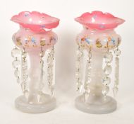 PAIR OF 19TH CENTURY VICTORIAN PINK GLASS LUSTRES