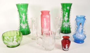 COLLECTION OF 19TH CENTURY MARY GREGORY STYLE BOWLS / VASES