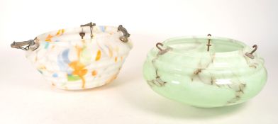 TWO EARLY 20TH CENTURY CEILING LIGHT MARBLE EFFECT SHADES