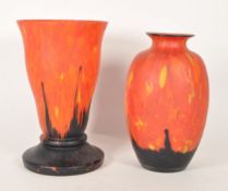 RUCKLE, CZECH - TWO FIRE SPLATTER GLASS STUDIO VASES