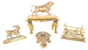 COLLECTION OF 20TH CENTURY BRASS FIGURES AND FIRESIDE ITEMS