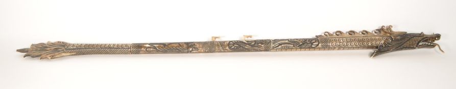 20TH CENTURY CHINESE CARVED BONE DRAGON DART BLOWER / BLOWGUN