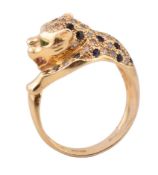 HALLMARKED 18CT GOLD SAPPHIRE & DIAMOND PANTHER RING