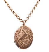 9CT GOLD CHAIN WITH 9CT GOLD FRONT & BACK ENGRAVED OVAL LOCKET PENDANT