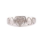 HALLMARKED 9CT WHITE GOLD & DIAMOND HEART BAND RING