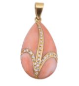 HALLMARKED 14CT GOLD CORAL & DIAMOND NECKLACE PENDANT